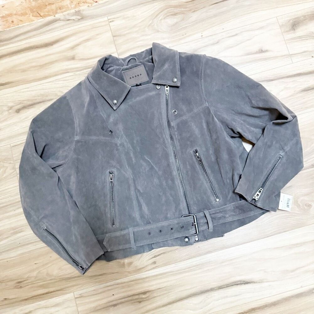 BLANK NYC | Suede Moto Asymmetrical Jacket High Altitude Gray Taupe | 1X (Plus) - Picture 2 of 10